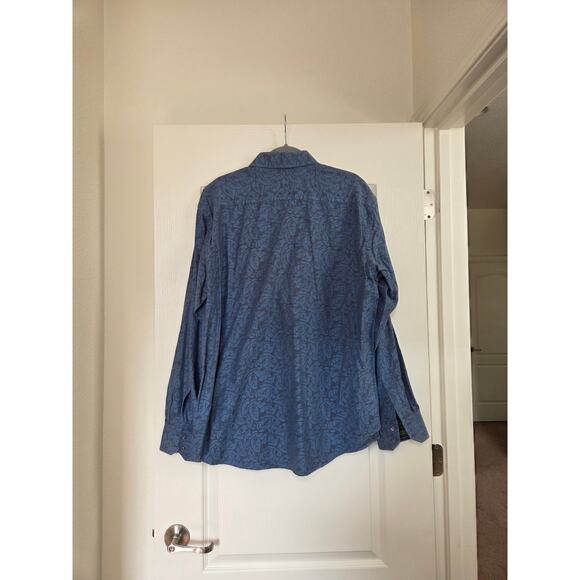 Robert Graham Blue Leaf Pattern Silk Flip Collar Buttondown Shirt, Men's Size XL - Picture 9 of 12